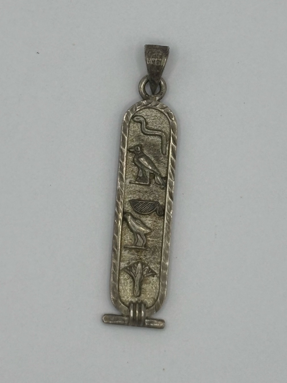 Vintage 925 Sterling Silver Egyptian Cartouche Pendant Hieroglyphics 2" 4.94g